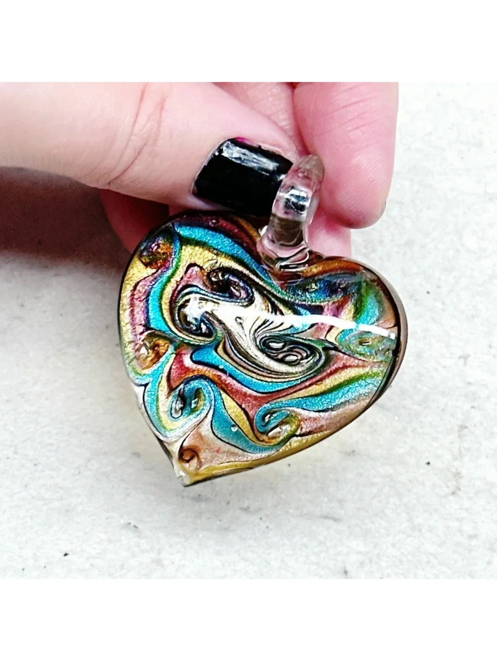 3018u. Bronze Heart Art Glass Pendant
